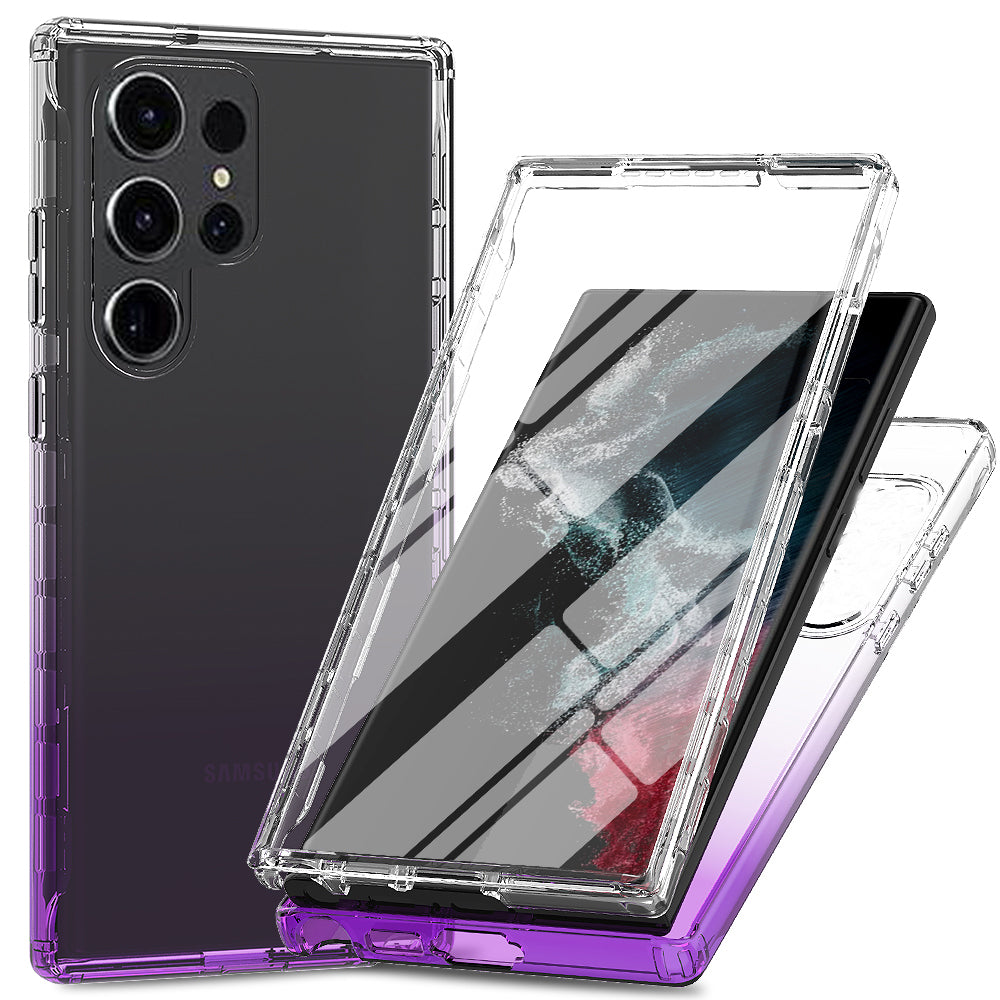 For Samsung Galaxy S24 Ultra Gradient Case Reinforced TPU+PC Phone Cover with PET Screen Film - Purple