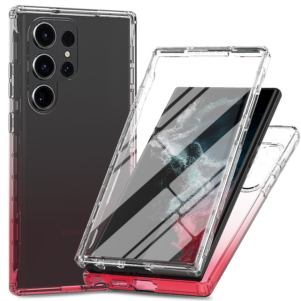 For Samsung Galaxy S24 Ultra Gradient Case Reinforced TPU+PC Phone Cover with PET Screen Film - Red