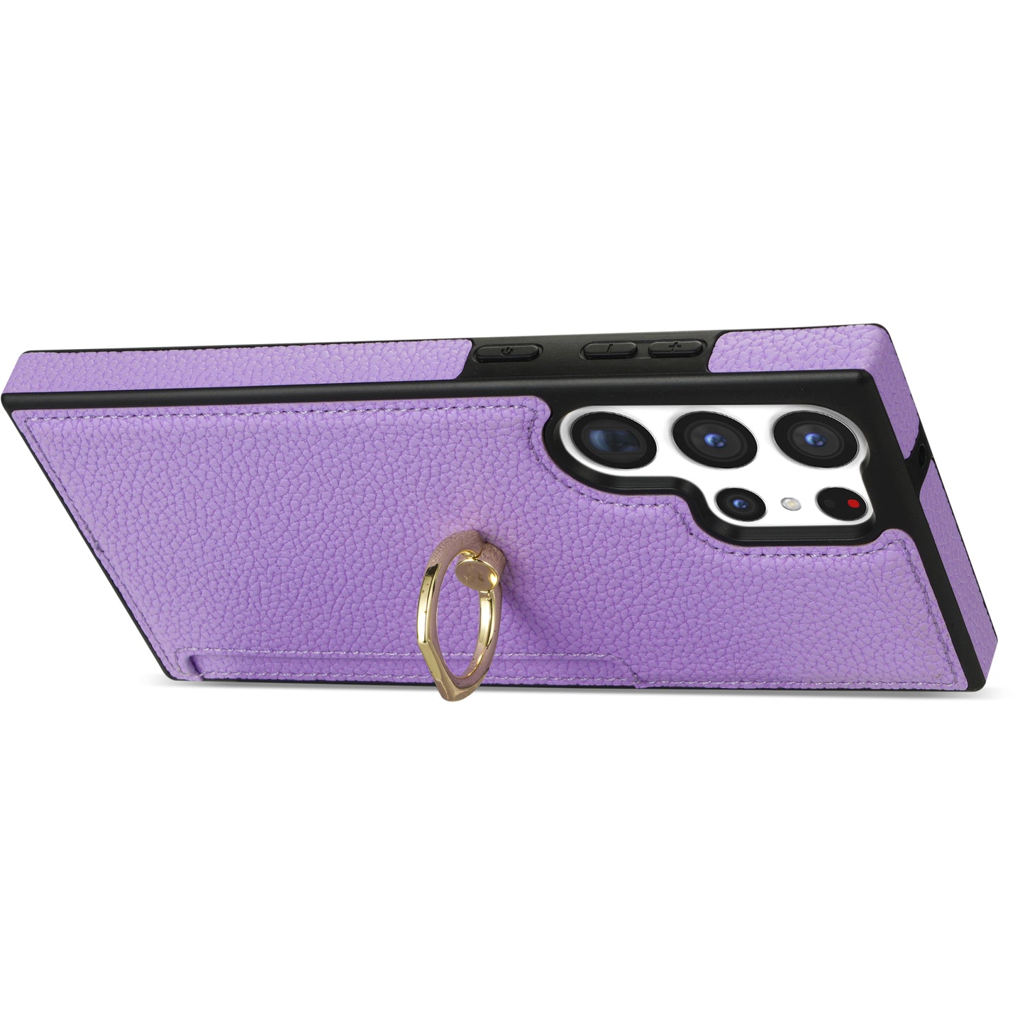 For Samsung Galaxy S24 Ultra Cell Phone Case PU Leather + TPU Ring Kickstand Cover - Purple