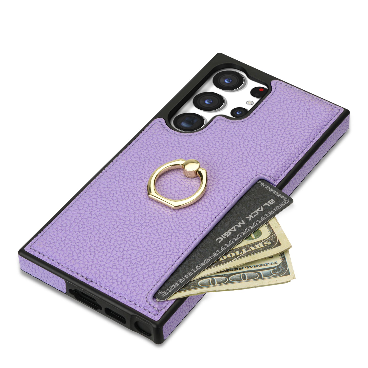 For Samsung Galaxy S24 Ultra Cell Phone Case PU Leather + TPU Ring Kickstand Cover - Purple
