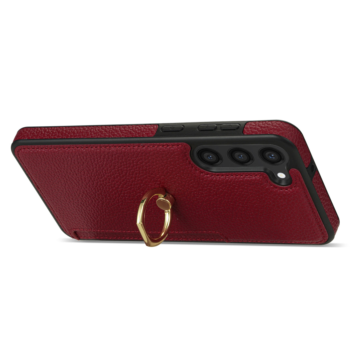 For Samsung Galaxy S24+ Cell Phone Case Card Holder Leather+TPU Ring Kickstand Cover - Red