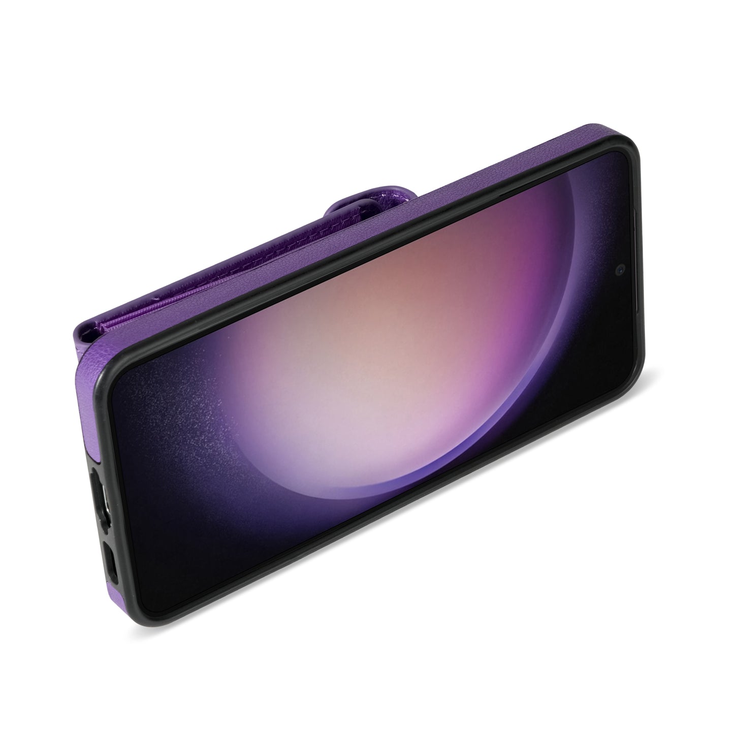 For Samsung Galaxy S24 Case Zipper Pocket Card Slots Leather Coated TPU Phone Cover - Purple
