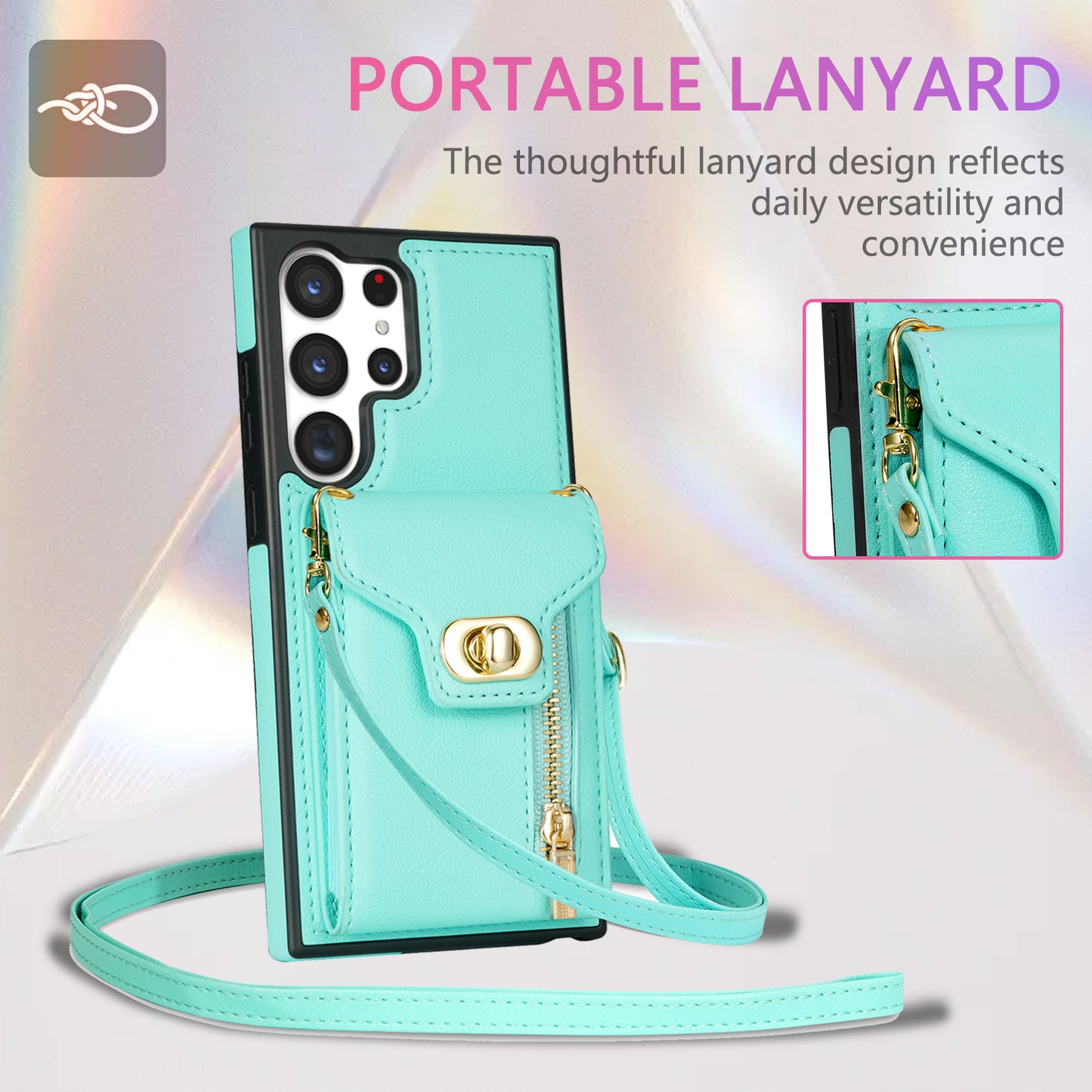 For Samsung Galaxy S24 Ultra Leather Coated TPU Cover Zipper Pocket Card Slots Phone Case with Kickstand - Green