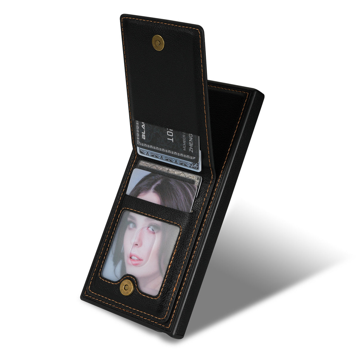 N.BEKUS For Samsung Galaxy S24 Ultra Case Leather+TPU  Vertical Flip Card Holder Cover - Black
