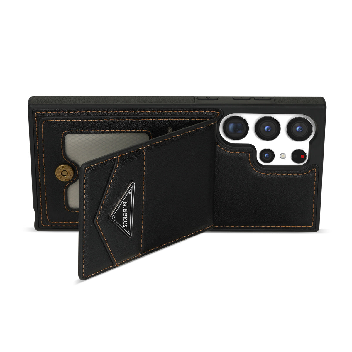 N.BEKUS For Samsung Galaxy S24 Ultra Case Leather+TPU  Vertical Flip Card Holder Cover - Black