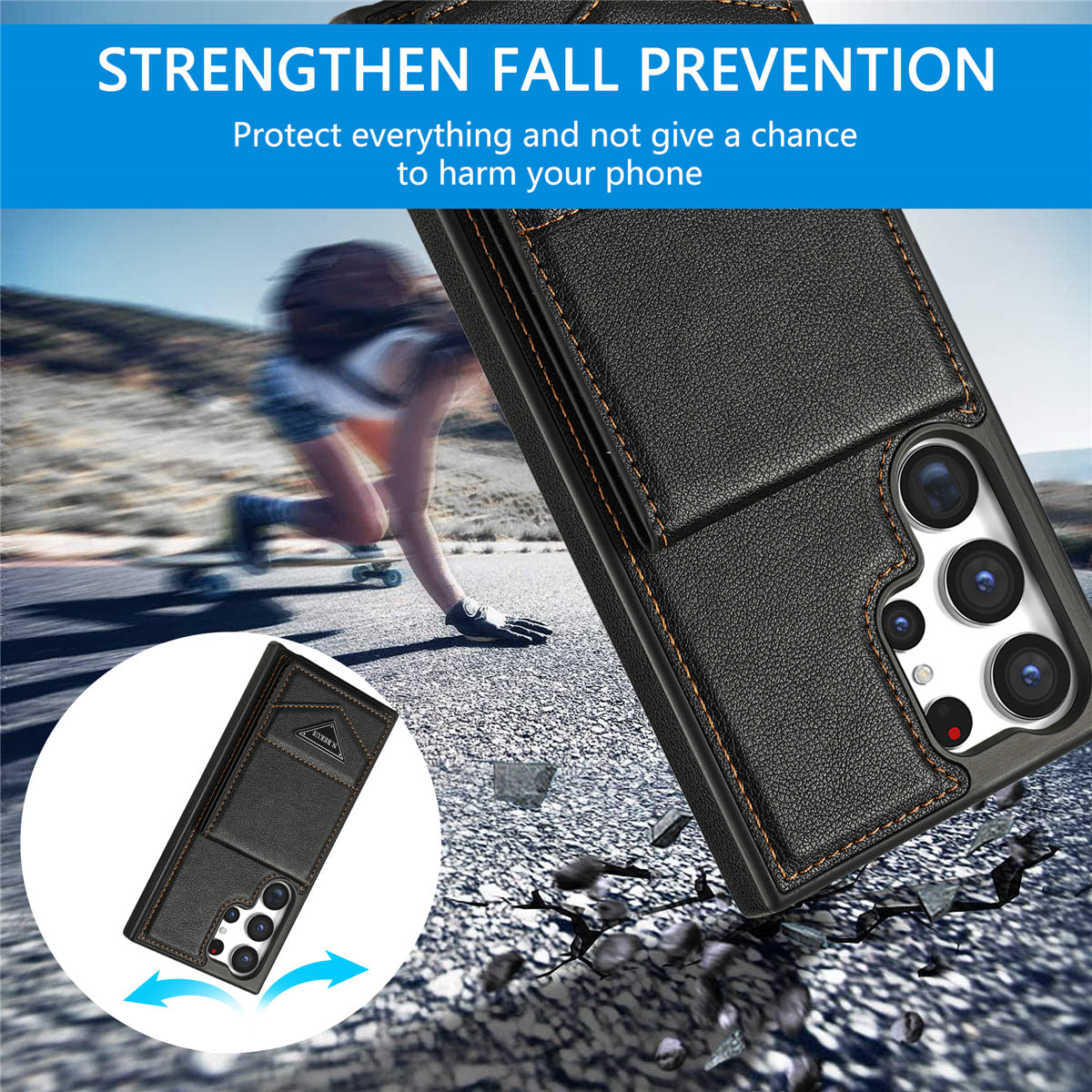 N.BEKUS For Samsung Galaxy S24 Ultra Case Leather+TPU  Vertical Flip Card Holder Cover - Black