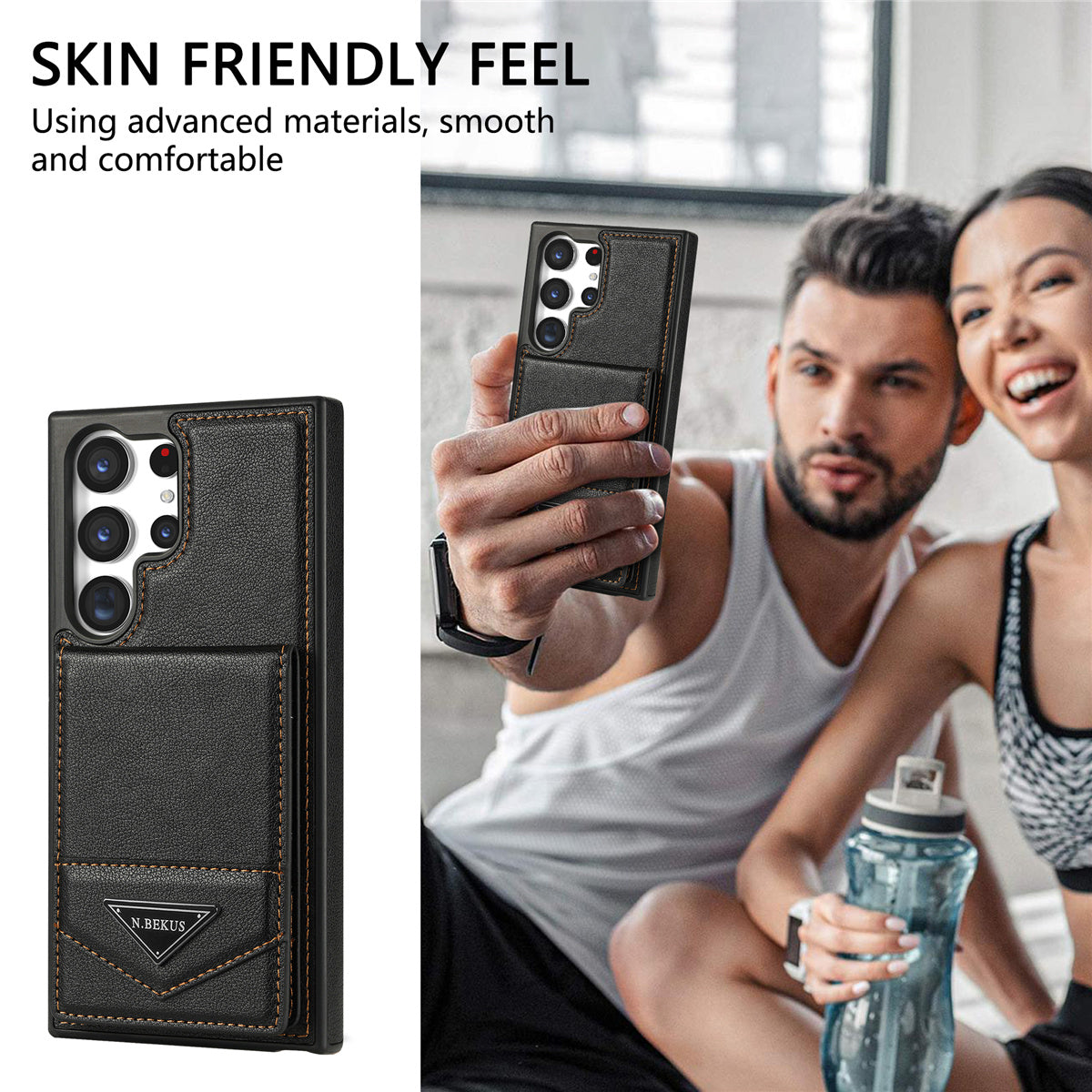 N.BEKUS For Samsung Galaxy S24 Ultra Case Leather+TPU  Vertical Flip Card Holder Cover - Black