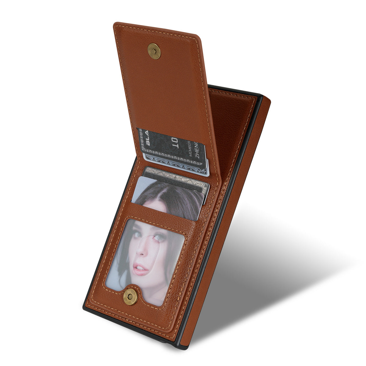 N.BEKUS For Samsung Galaxy S24 Ultra Case Leather+TPU  Vertical Flip Card Holder Cover - Brown