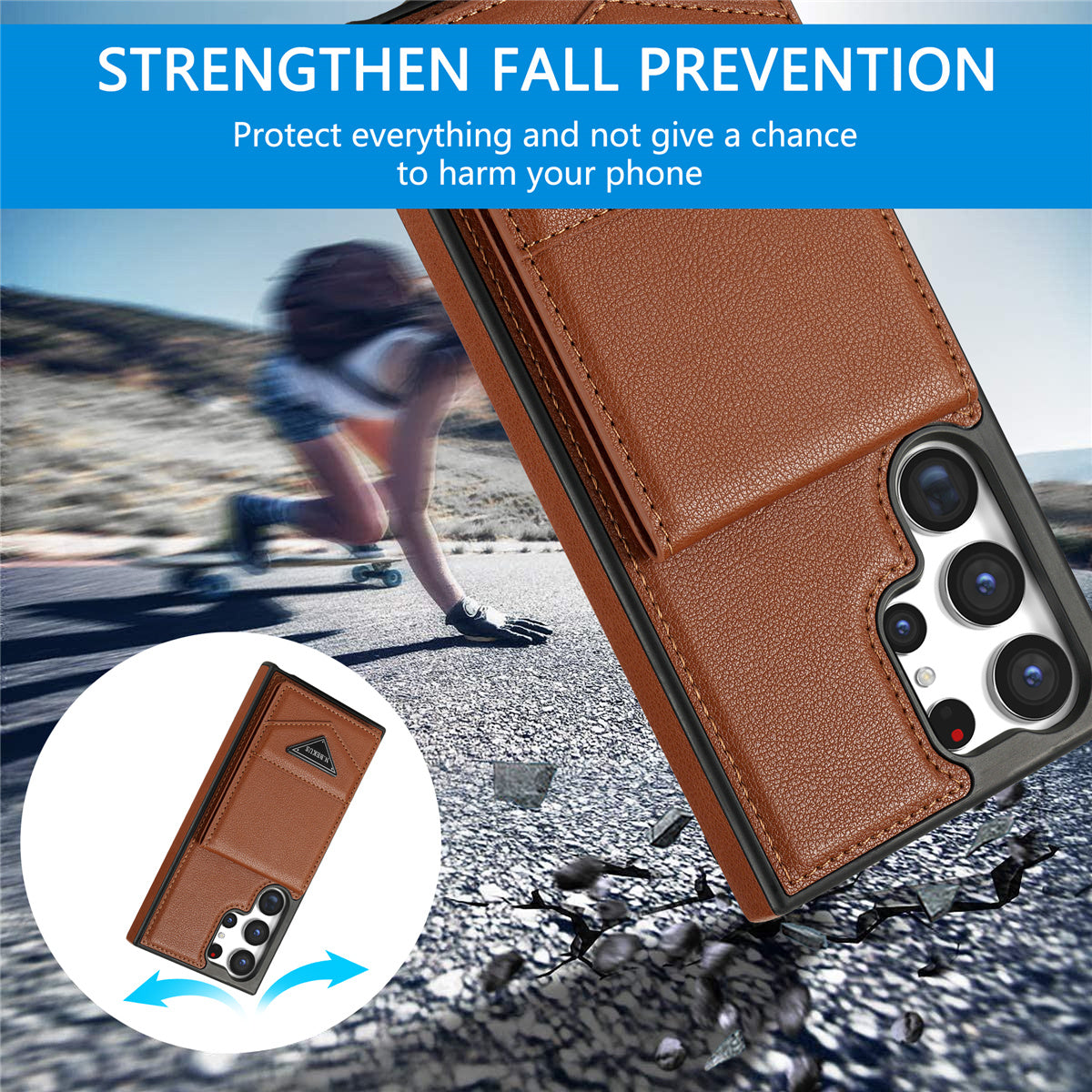 N.BEKUS For Samsung Galaxy S24 Ultra Case Leather+TPU  Vertical Flip Card Holder Cover - Brown