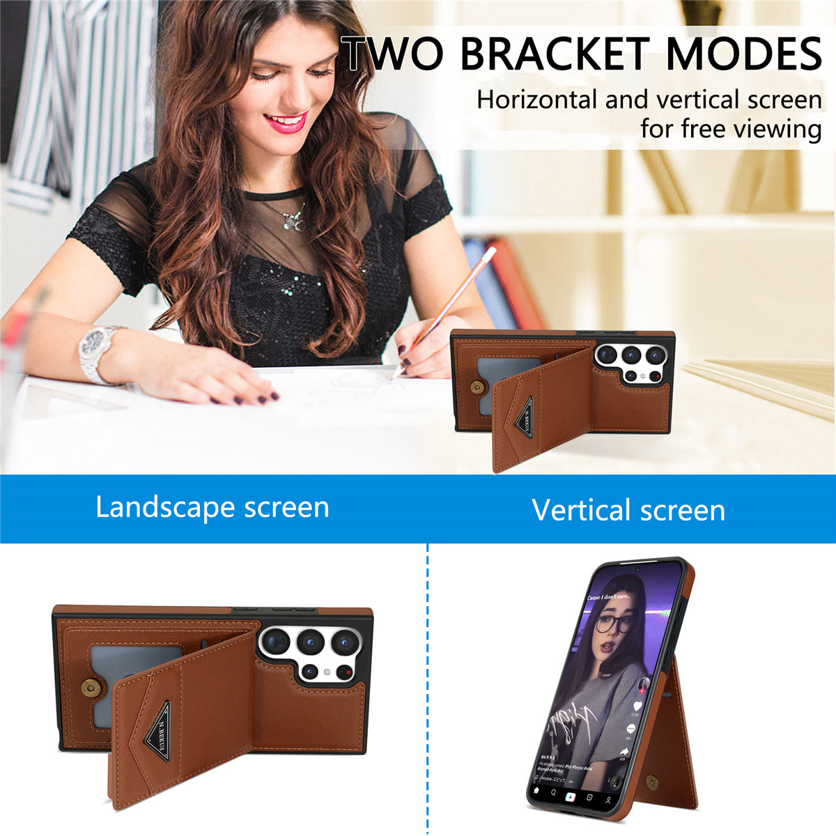 N.BEKUS For Samsung Galaxy S24 Ultra Case Leather+TPU  Vertical Flip Card Holder Cover - Brown