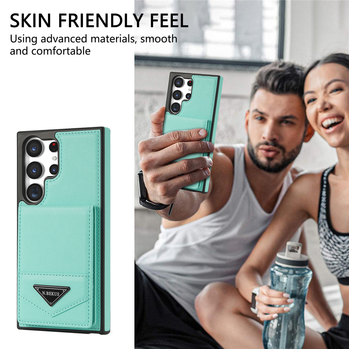 N.BEKUS For Samsung Galaxy S24 Ultra Case Leather+TPU  Vertical Flip Card Holder Cover - Green