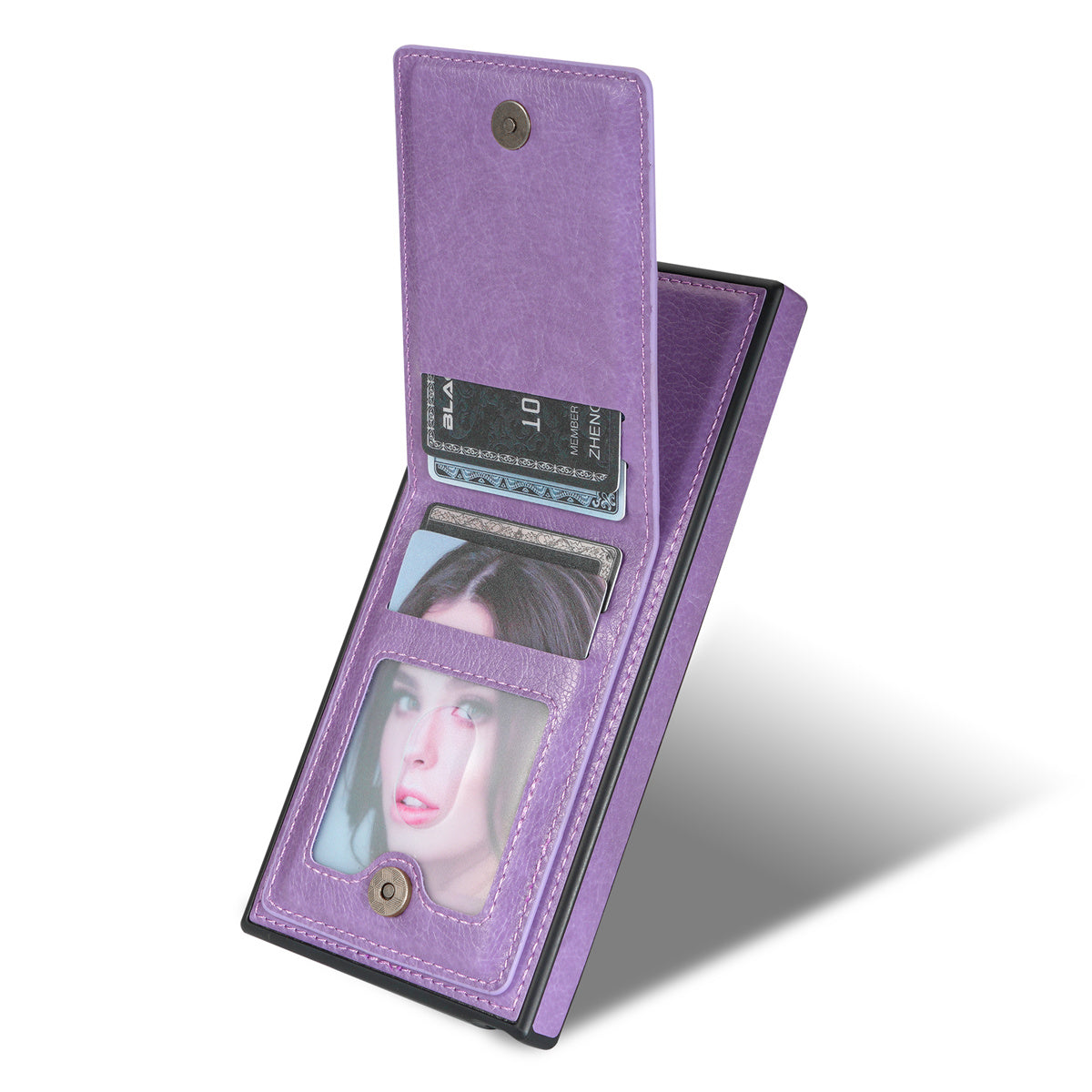 N.BEKUS For Samsung Galaxy S24 Ultra Case Leather+TPU  Vertical Flip Card Holder Cover - Purple