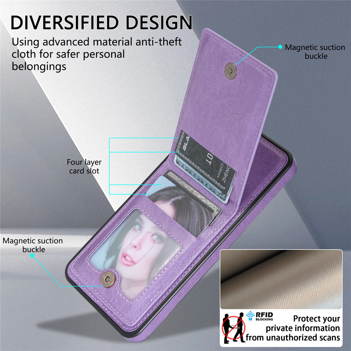 N.BEKUS For Samsung Galaxy S24 Ultra Case Leather+TPU  Vertical Flip Card Holder Cover - Purple