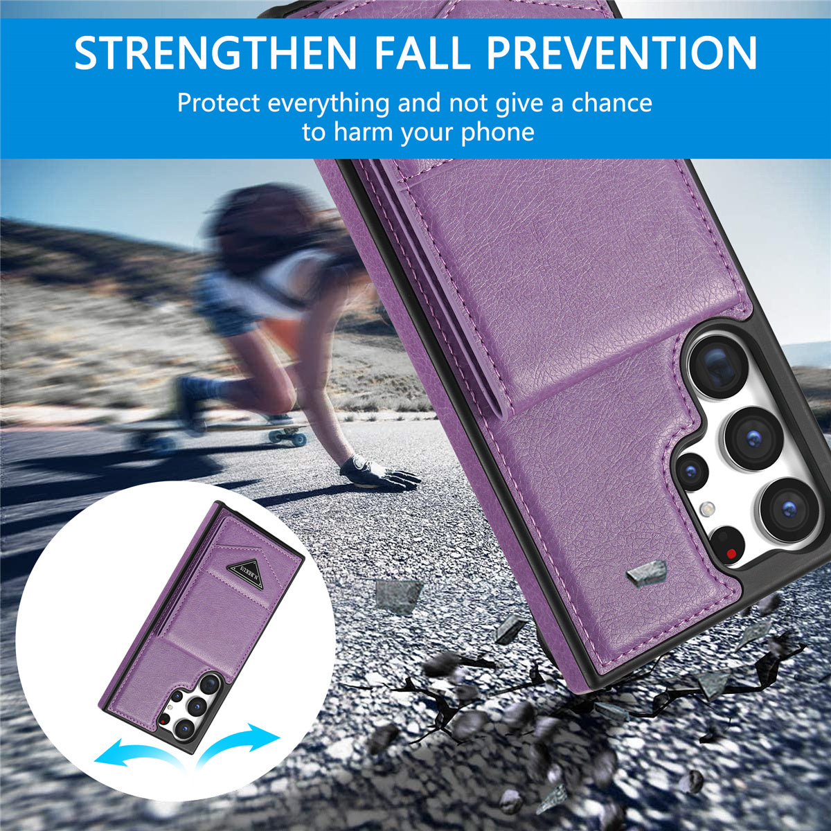 N.BEKUS For Samsung Galaxy S24 Ultra Case Leather+TPU  Vertical Flip Card Holder Cover - Purple