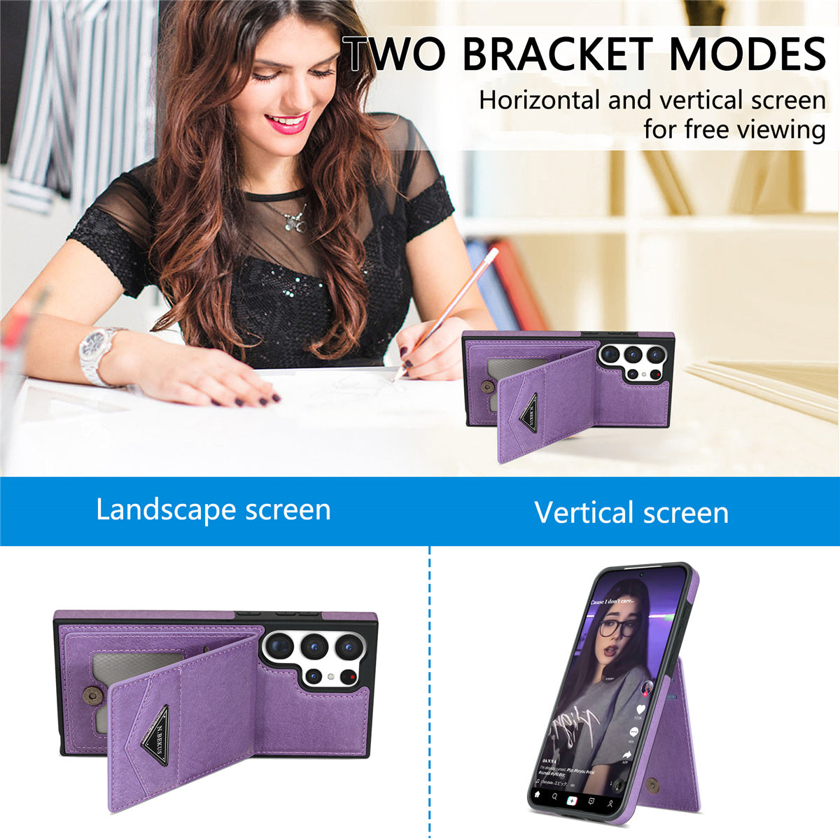 N.BEKUS For Samsung Galaxy S24 Ultra Case Leather+TPU  Vertical Flip Card Holder Cover - Purple