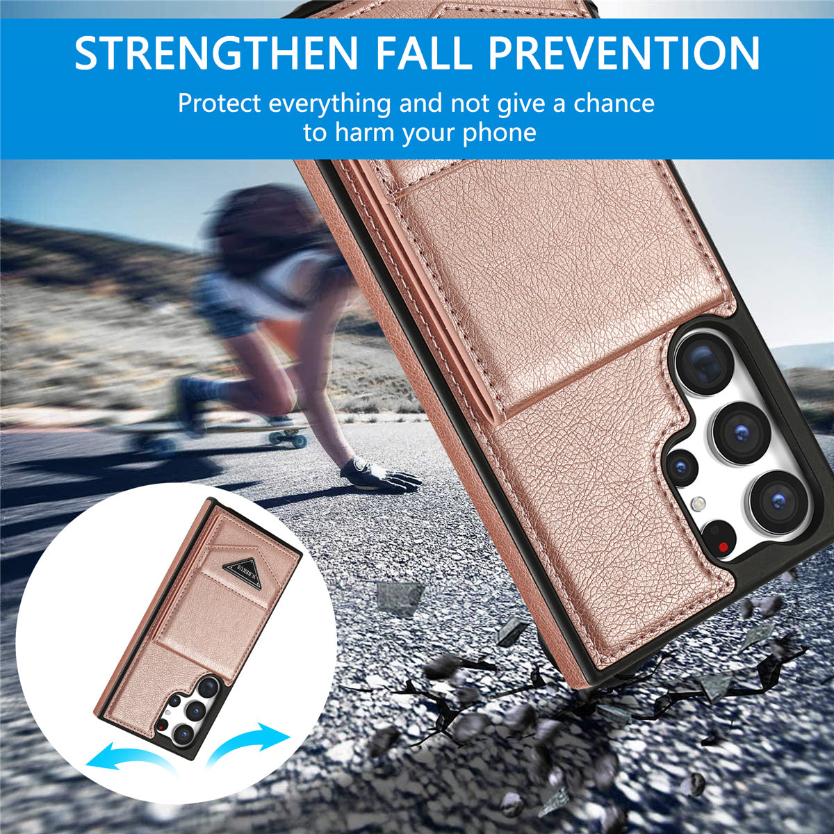N.BEKUS For Samsung Galaxy S24 Ultra Case Leather+TPU  Vertical Flip Card Holder Cover - Pink