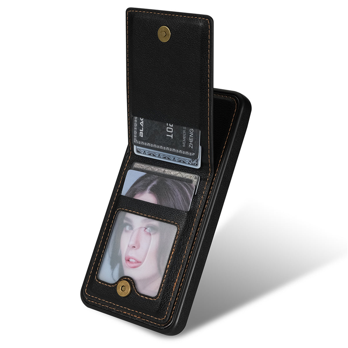 N.BEKUS For Samsung Galaxy S24+ Cell Phone Case Vertical Flip Card Holder Leather+TPU Cover - Black