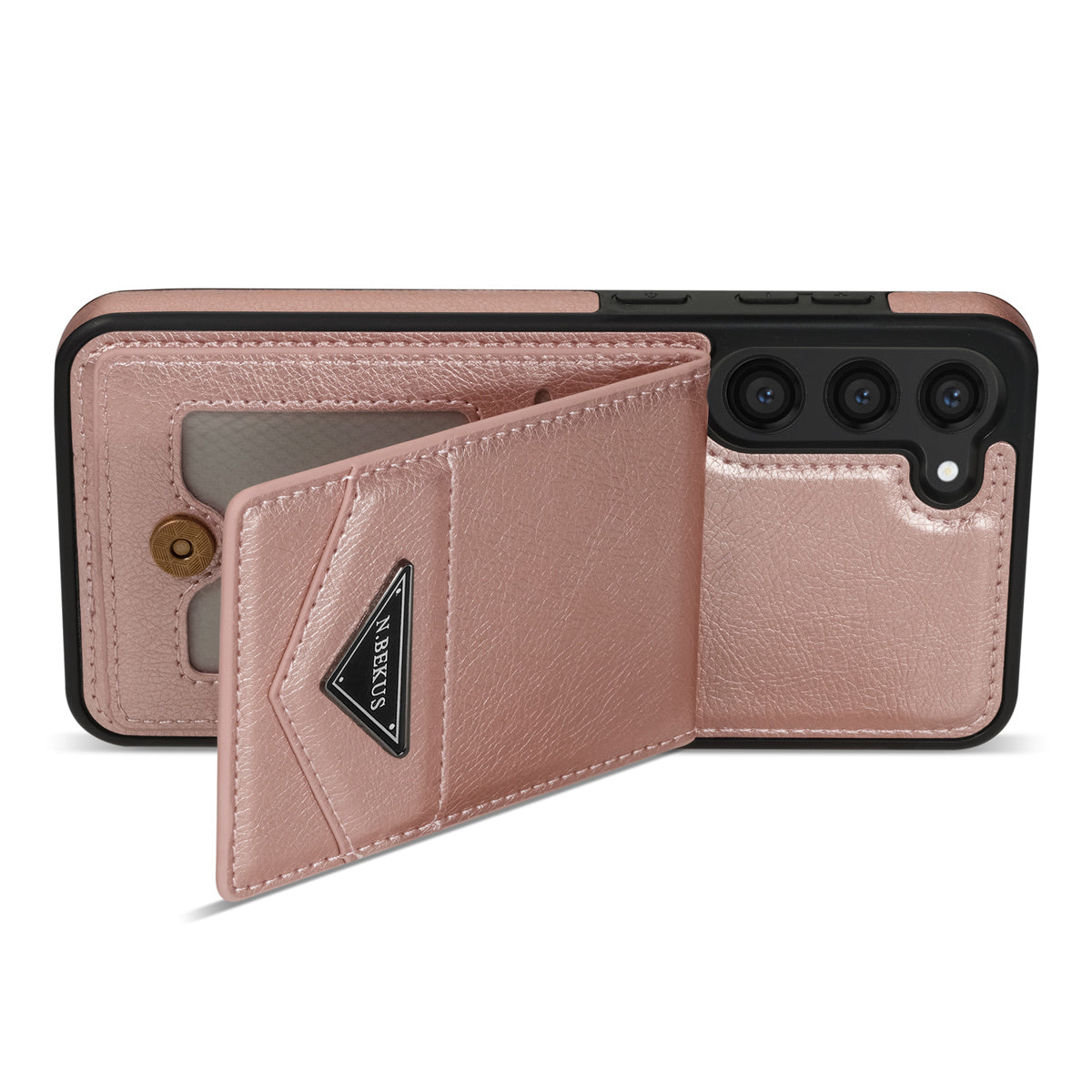N.BEKUS For Samsung Galaxy S24+ Cell Phone Case Vertical Flip Card Holder Leather+TPU Cover - Pink