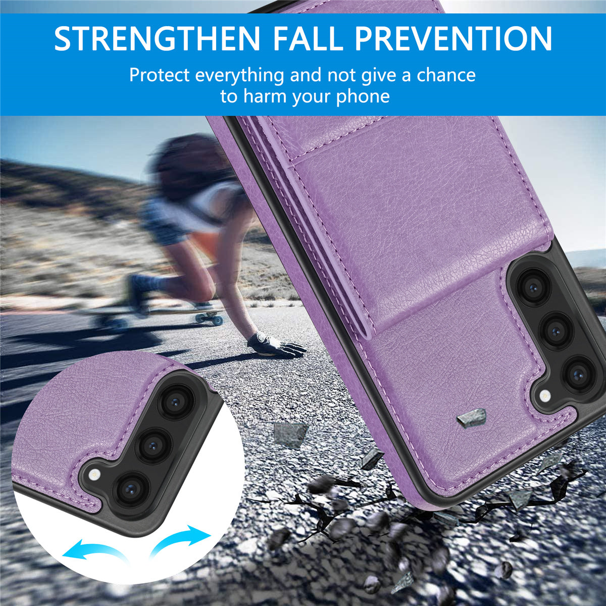 N.BEKUS For Samsung Galaxy S24+ Cell Phone Case Vertical Flip Card Holder Leather+TPU Cover - Purple