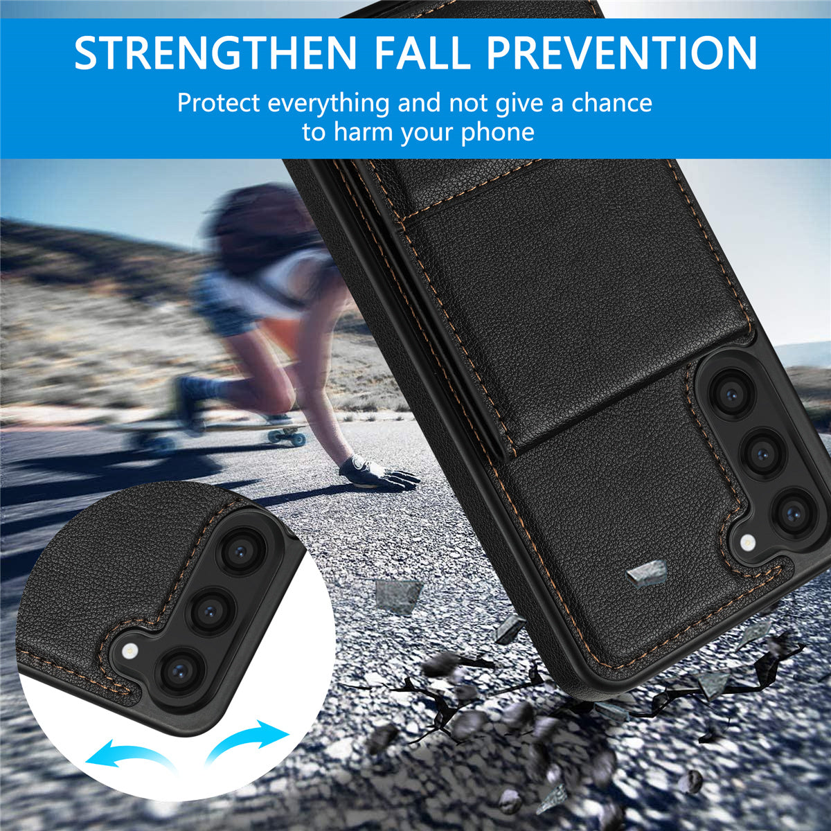 N.BEKUS For Samsung Galaxy S24 Case Leather+TPU Vertical Flip Card Holder Kickstand Phone Cover - Black
