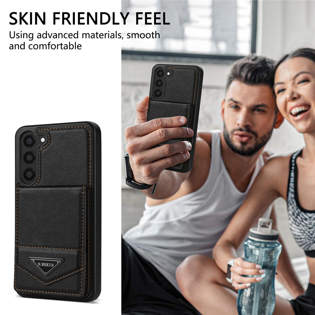 N.BEKUS For Samsung Galaxy S24 Case Leather+TPU Vertical Flip Card Holder Kickstand Phone Cover - Black