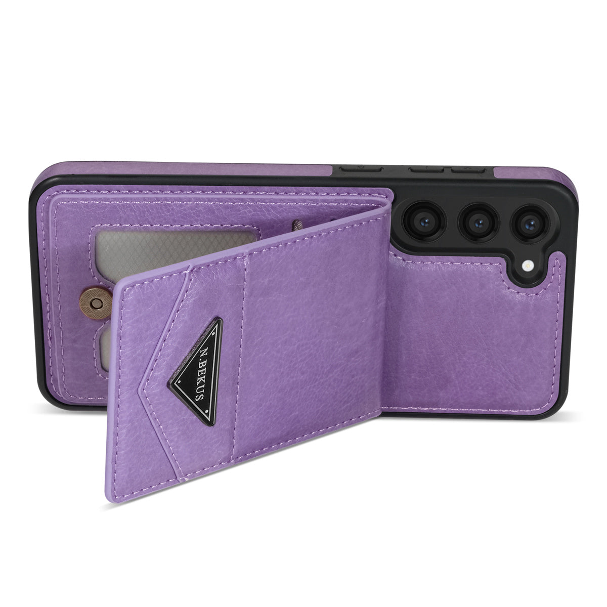 N.BEKUS For Samsung Galaxy S24 Case Leather+TPU Vertical Flip Card Holder Kickstand Phone Cover - Purple