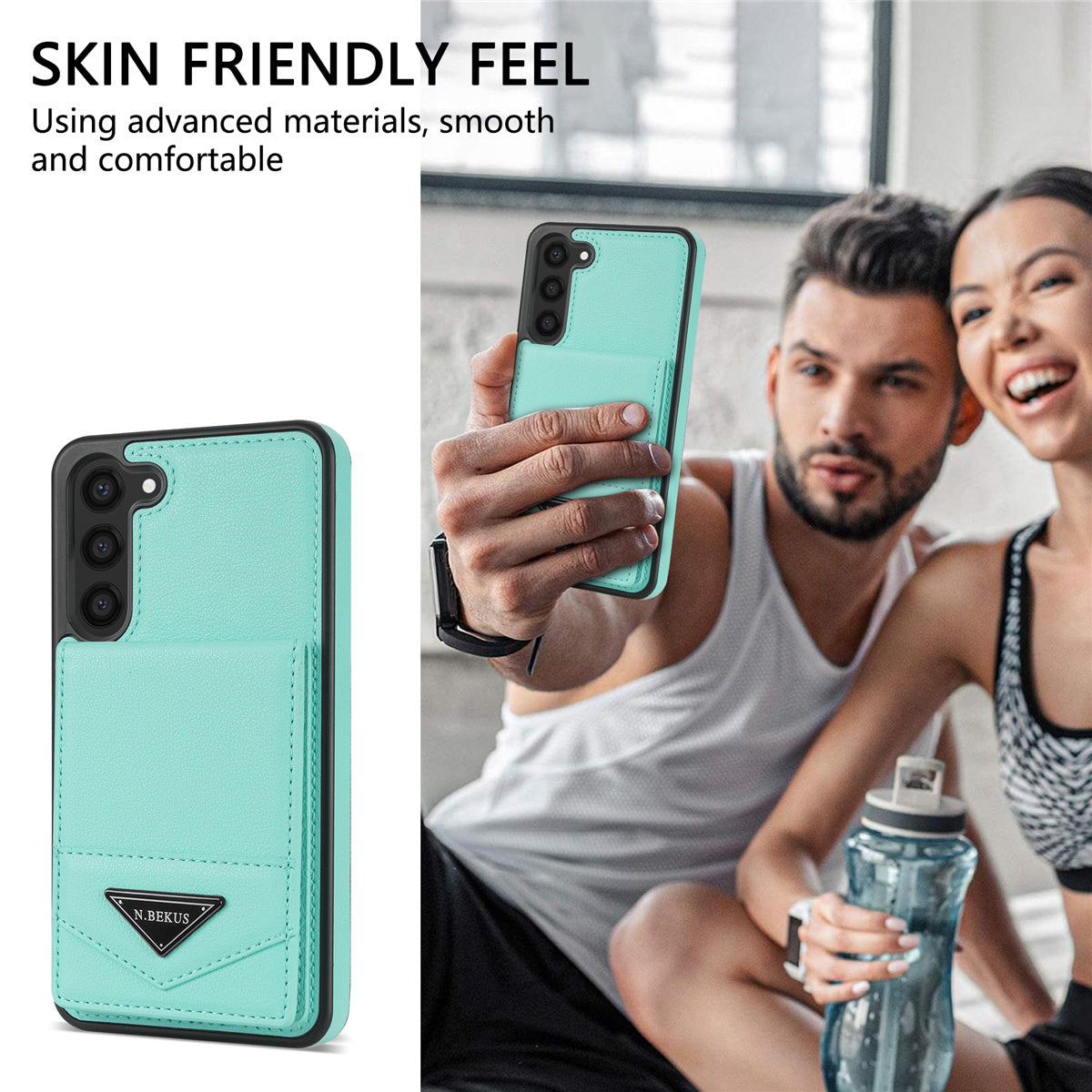 N.BEKUS For Samsung Galaxy S24 Case Leather+TPU Vertical Flip Card Holder Kickstand Phone Cover - Green