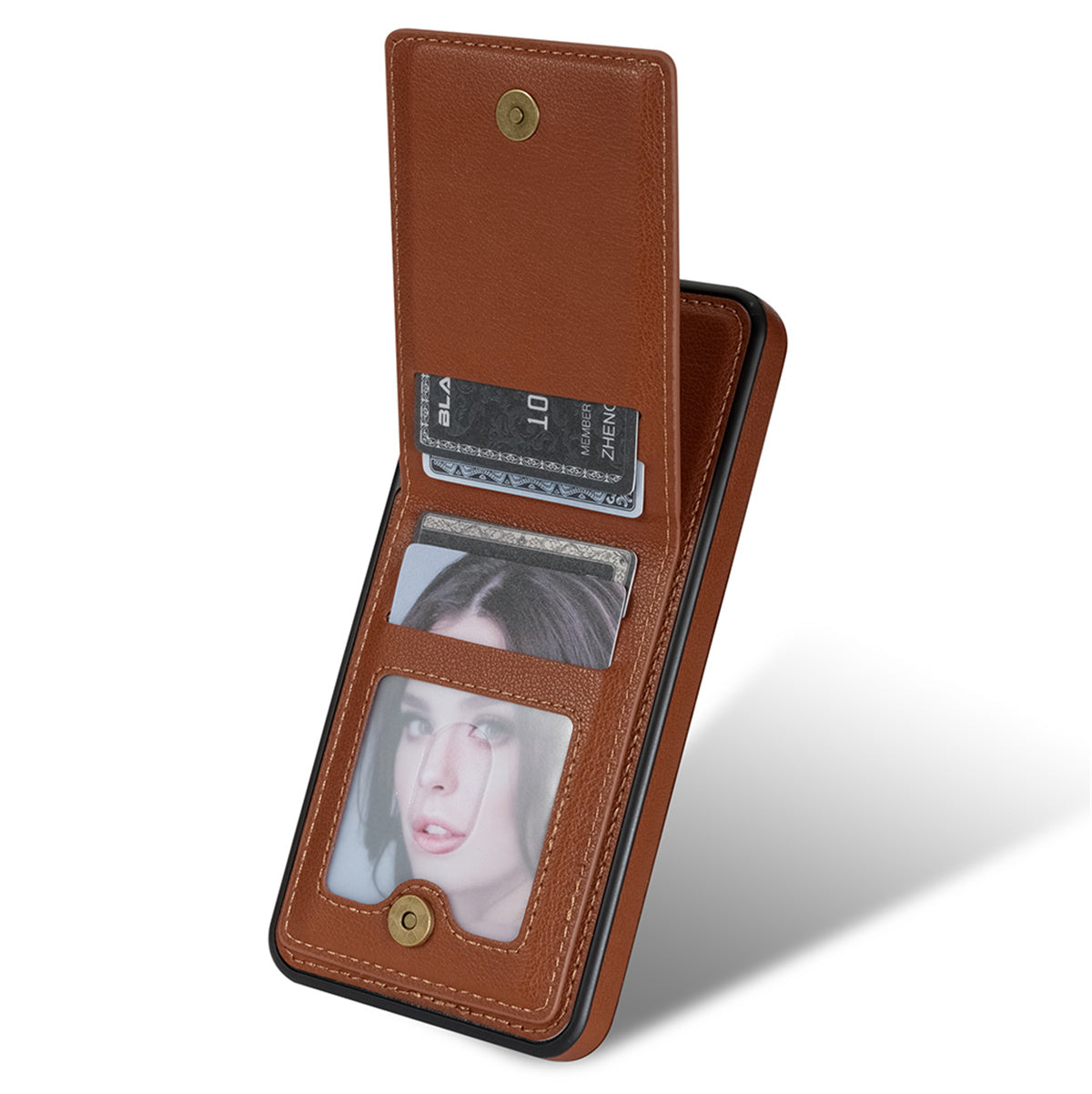N.BEKUS For Samsung Galaxy S24 Case Leather+TPU Vertical Flip Card Holder Kickstand Phone Cover - Brown