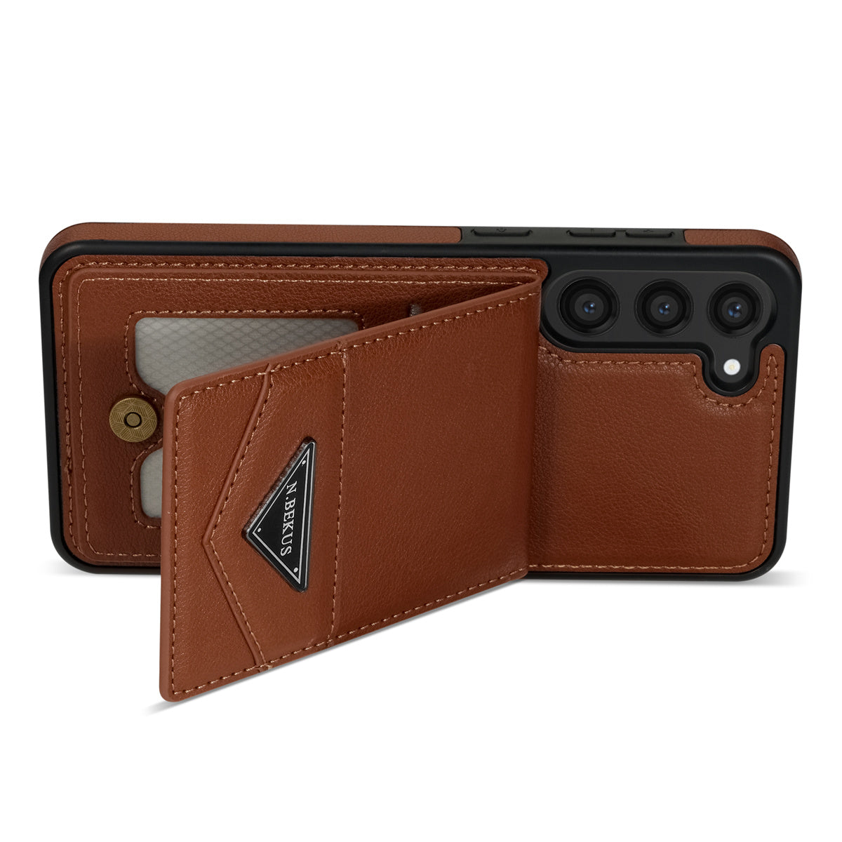N.BEKUS For Samsung Galaxy S24 Case Leather+TPU Vertical Flip Card Holder Kickstand Phone Cover - Brown