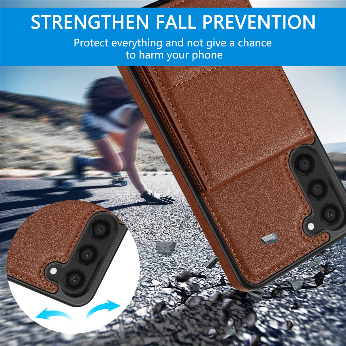 N.BEKUS For Samsung Galaxy S24 Case Leather+TPU Vertical Flip Card Holder Kickstand Phone Cover - Brown