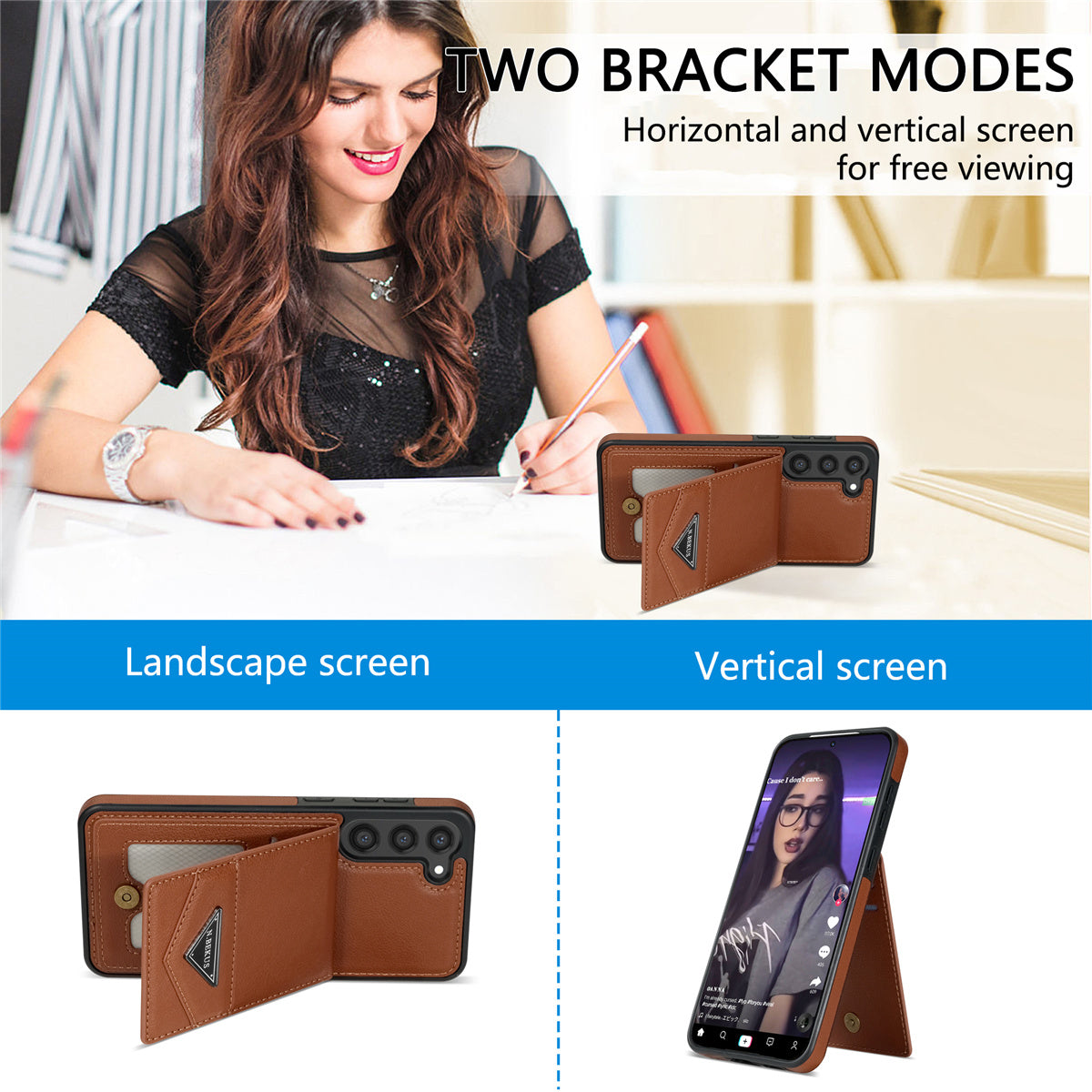 N.BEKUS For Samsung Galaxy S24 Case Leather+TPU Vertical Flip Card Holder Kickstand Phone Cover - Brown
