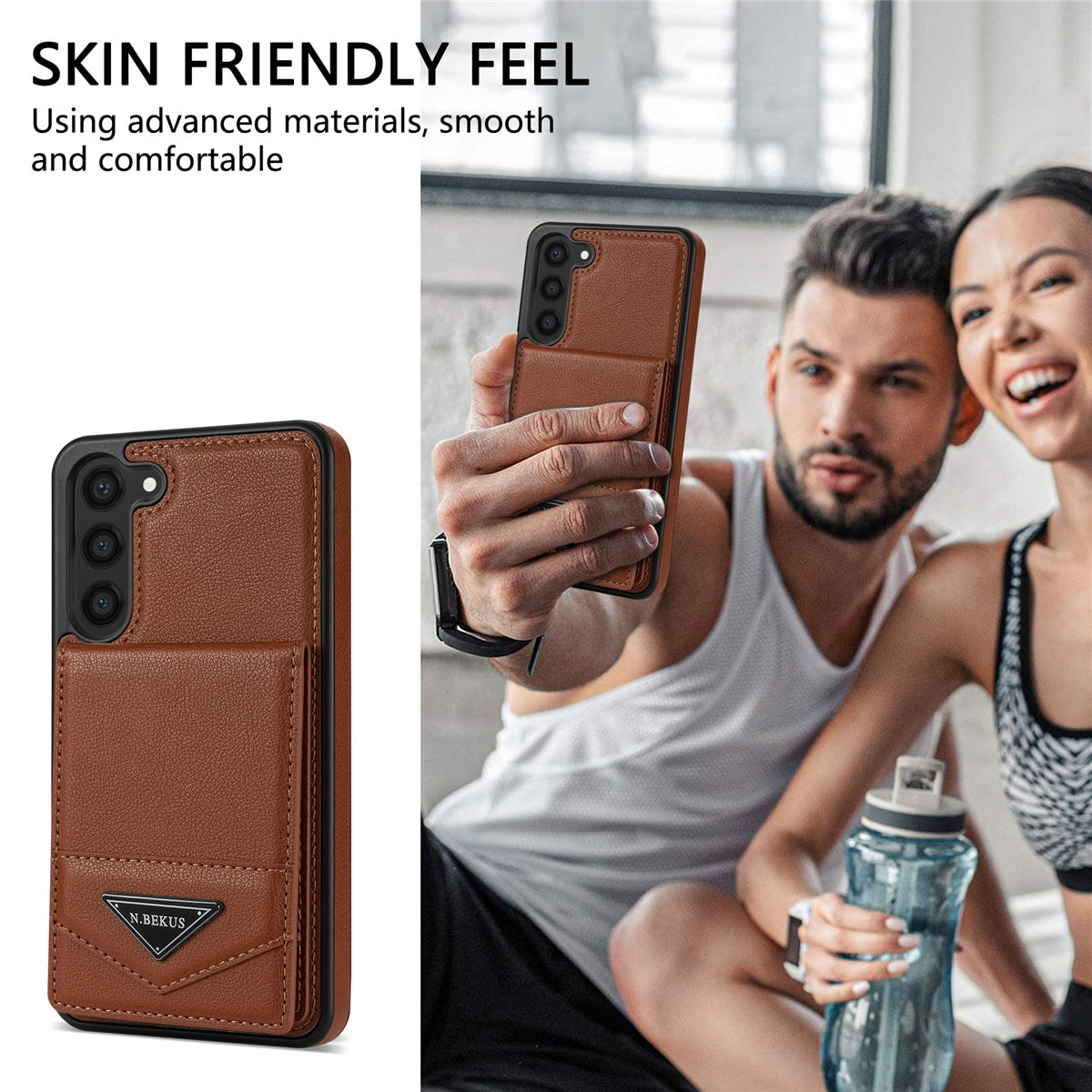 N.BEKUS For Samsung Galaxy S24 Case Leather+TPU Vertical Flip Card Holder Kickstand Phone Cover - Brown