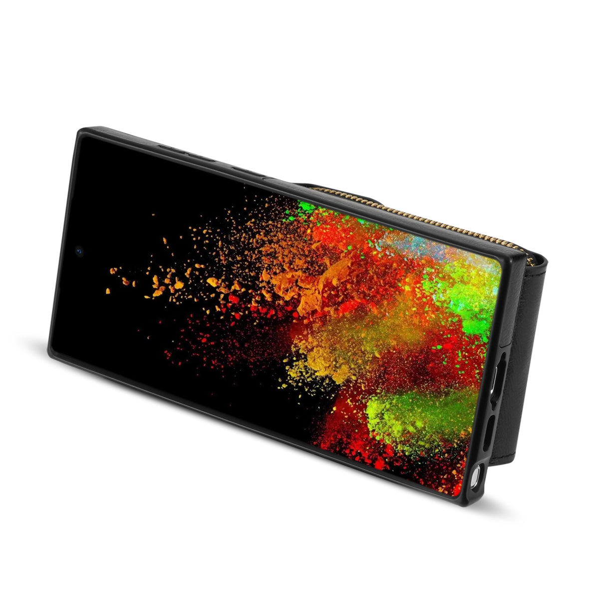 For Samsung Galaxy S24 Ultra Cell Phone Case Card Holder PU Leather + TPU Kickstand Cover - Black