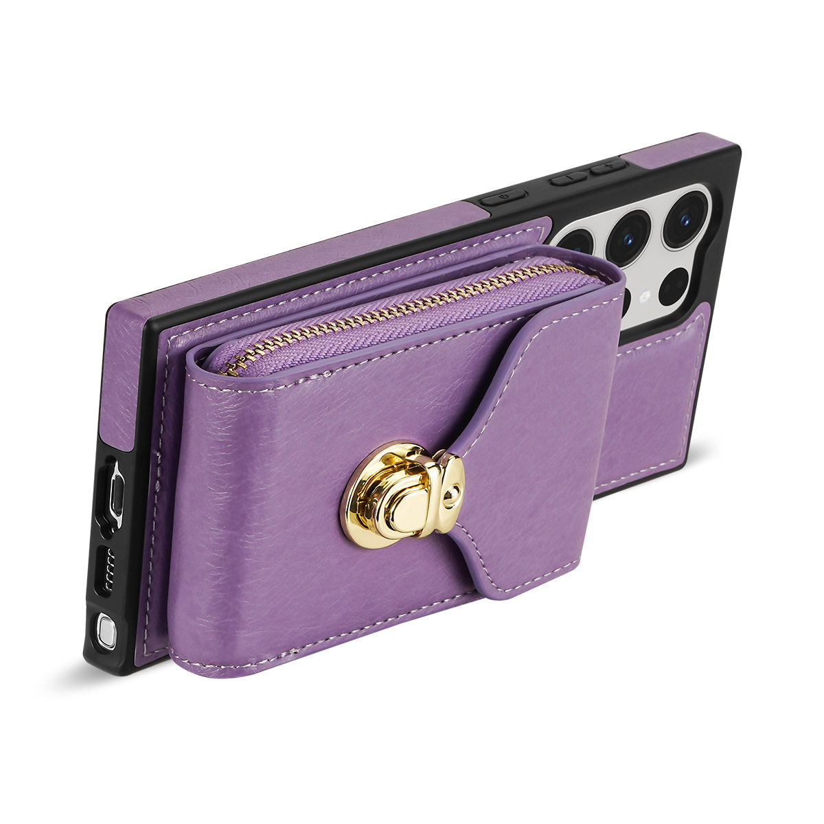 For Samsung Galaxy S24 Ultra Cell Phone Case Card Holder PU Leather + TPU Kickstand Cover - Purple
