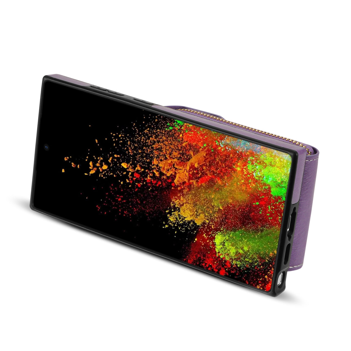 For Samsung Galaxy S24 Ultra Cell Phone Case Card Holder PU Leather + TPU Kickstand Cover - Purple
