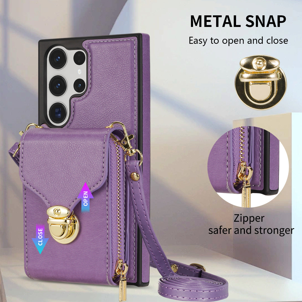 For Samsung Galaxy S24 Ultra Cell Phone Case Card Holder PU Leather + TPU Kickstand Cover - Purple