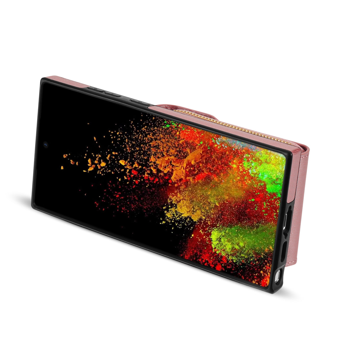 For Samsung Galaxy S24 Ultra Cell Phone Case Card Holder PU Leather + TPU Kickstand Cover - Rose Gold