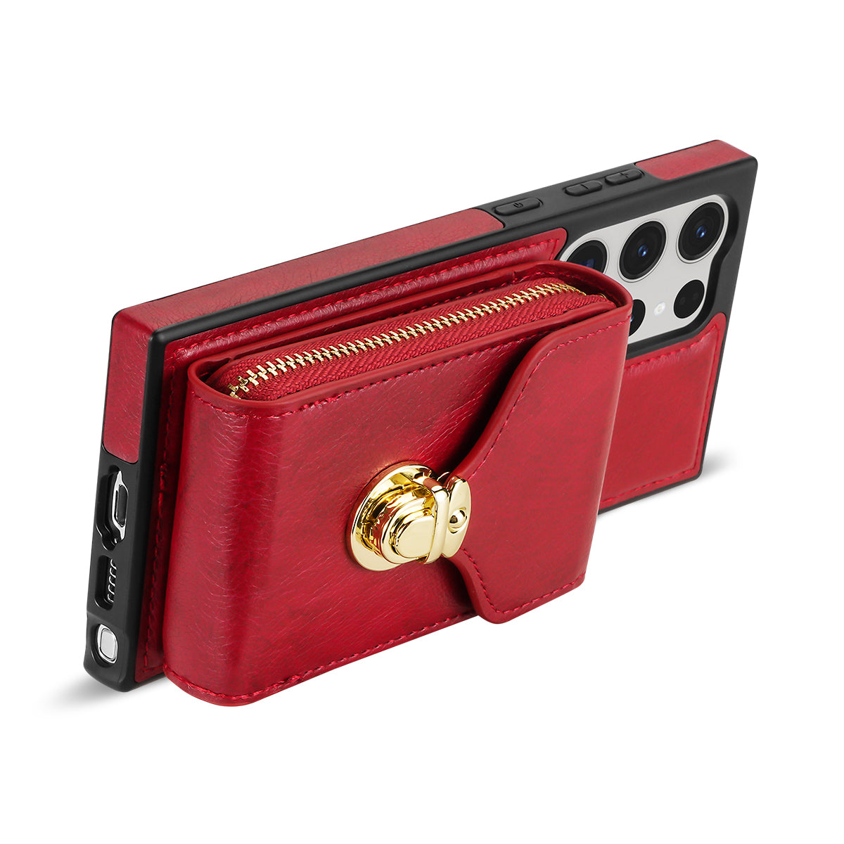 For Samsung Galaxy S24 Ultra Cell Phone Case Card Holder PU Leather + TPU Kickstand Cover - Red