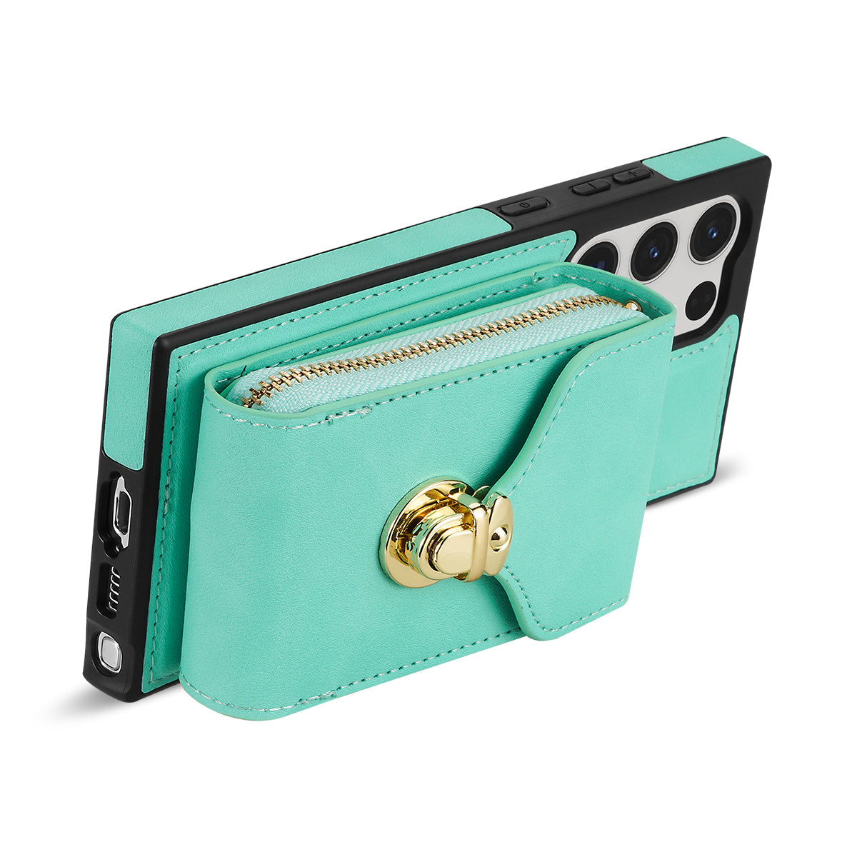 For Samsung Galaxy S24 Ultra Cell Phone Case Card Holder PU Leather + TPU Kickstand Cover - Mint Green