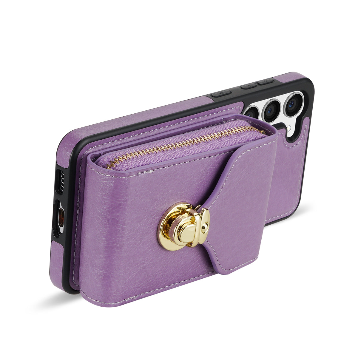 For Samsung Galaxy S24 PU Leather Case Card Holder Zipper Pocket Kickstand Phone Cover - Purple