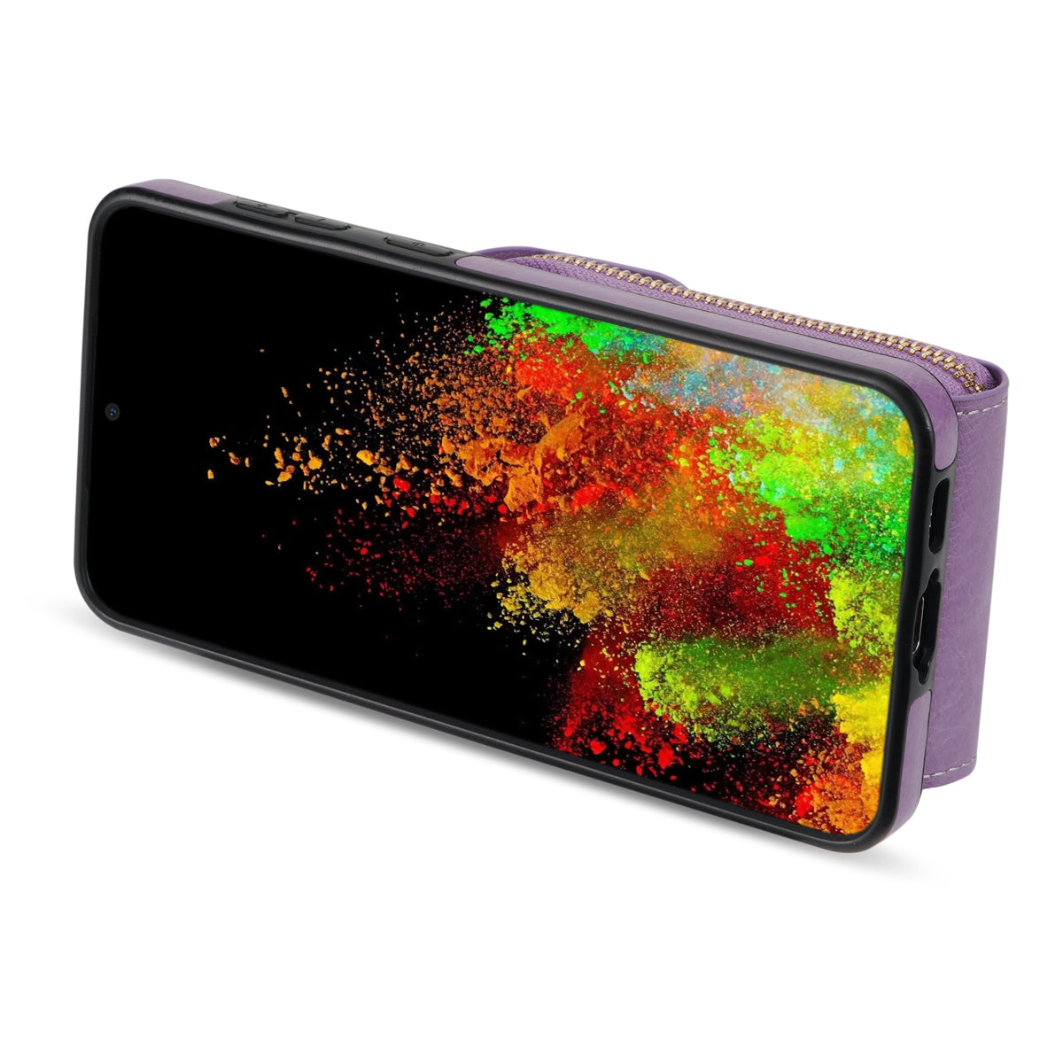 For Samsung Galaxy S24 PU Leather Case Card Holder Zipper Pocket Kickstand Phone Cover - Purple
