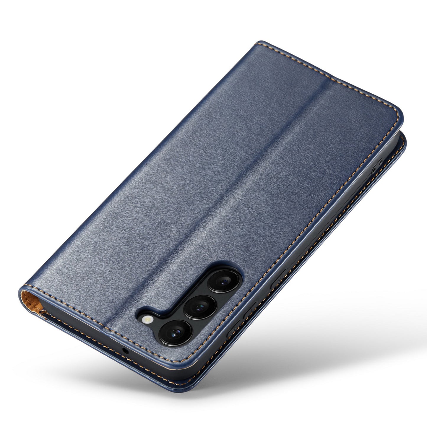 FIERRE SHANN For Samsung Galaxy S24 Case PU Leather Wallet Phone Guard Cover - Blue