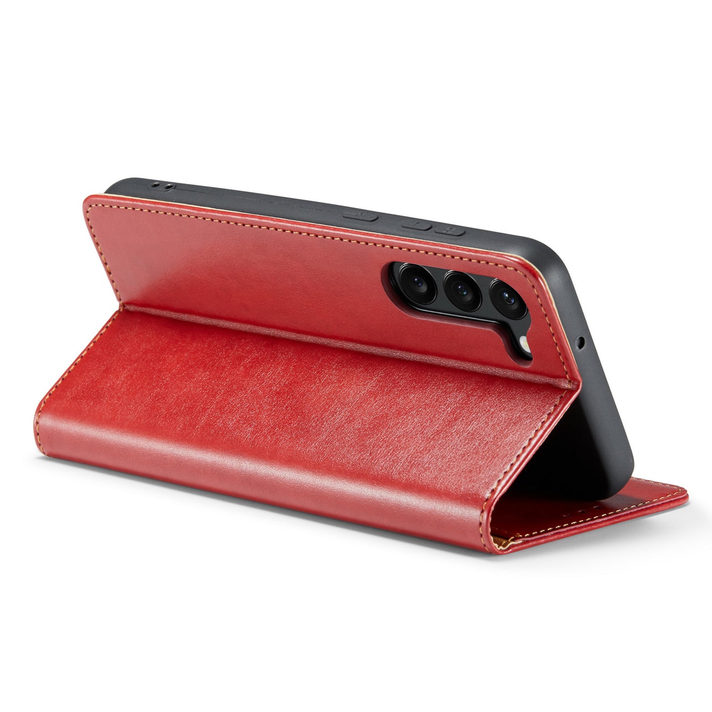 FIERRE SHANN For Samsung Galaxy S24 Case PU Leather Wallet Phone Guard Cover - Red