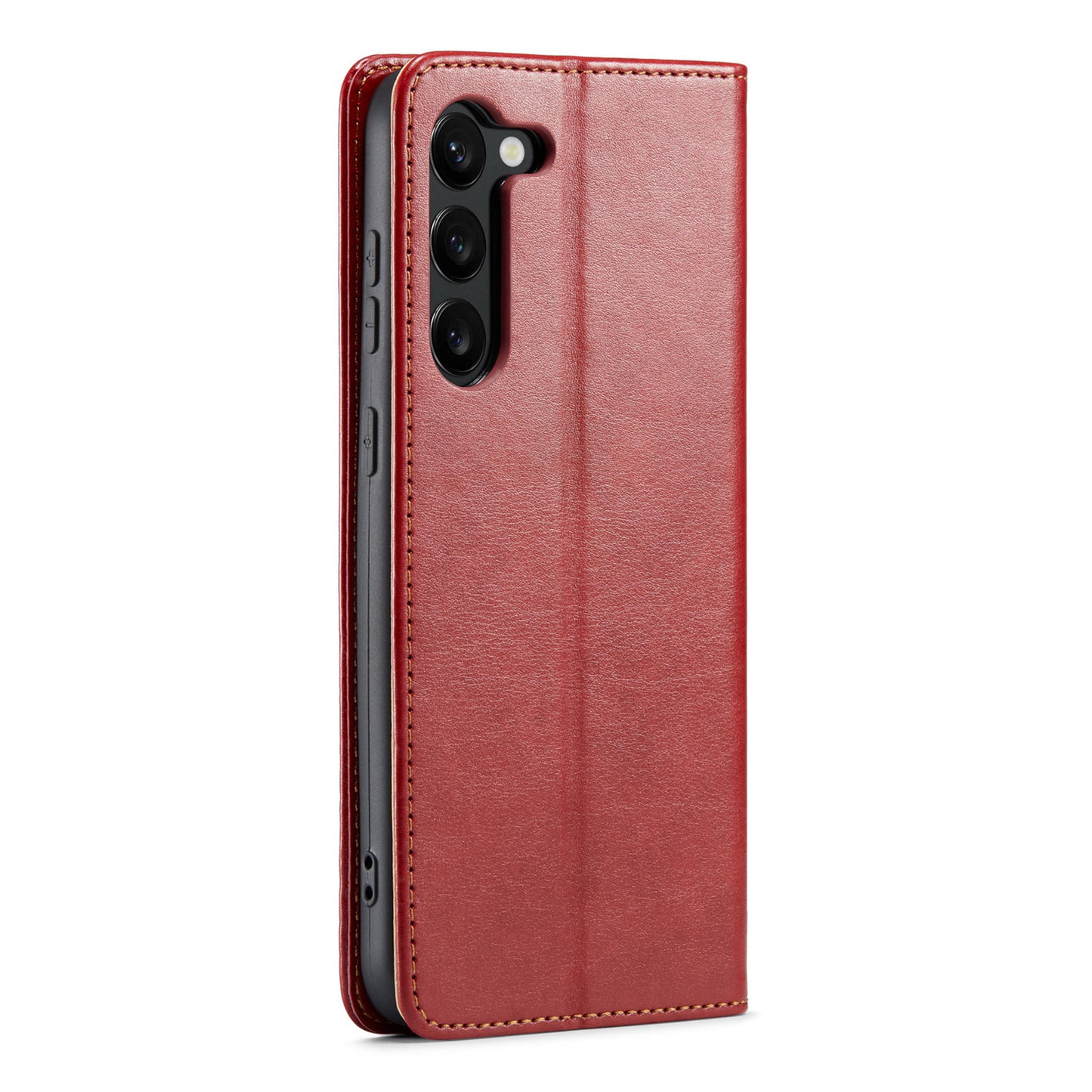 FIERRE SHANN For Samsung Galaxy S24 Case PU Leather Wallet Phone Guard Cover - Red