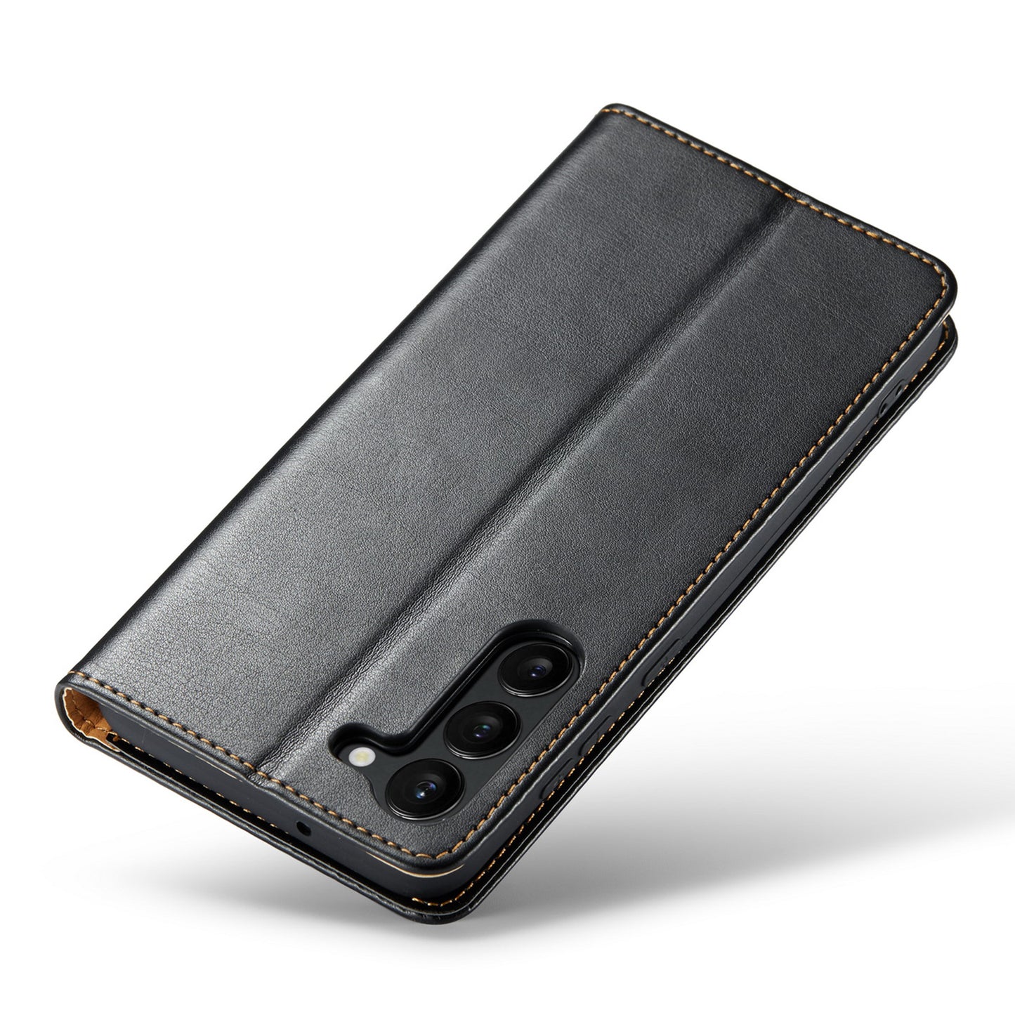 FIERRE SHANN For Samsung Galaxy S24 Case PU Leather Wallet Phone Guard Cover - Black