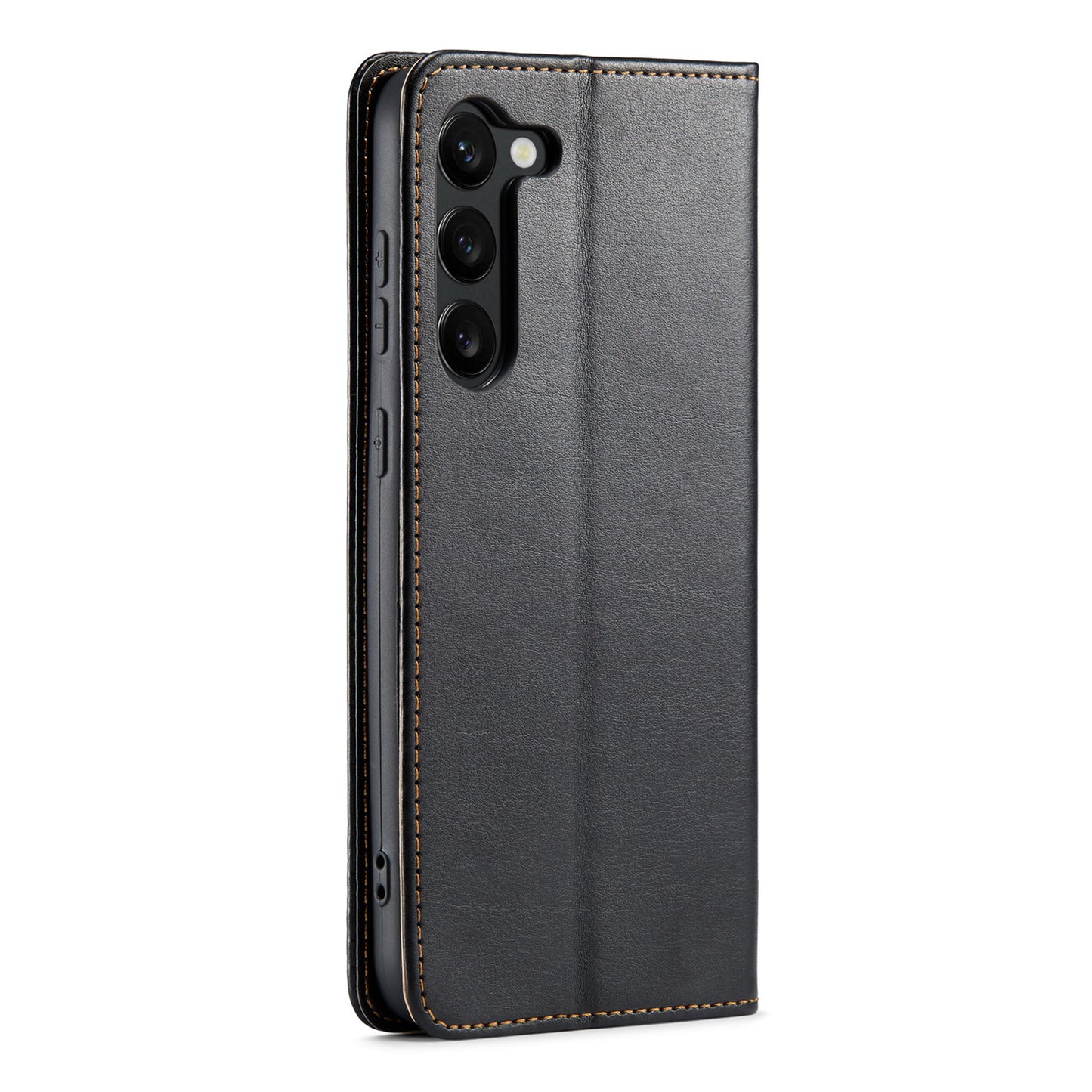 FIERRE SHANN For Samsung Galaxy S24 Case PU Leather Wallet Phone Guard Cover - Black