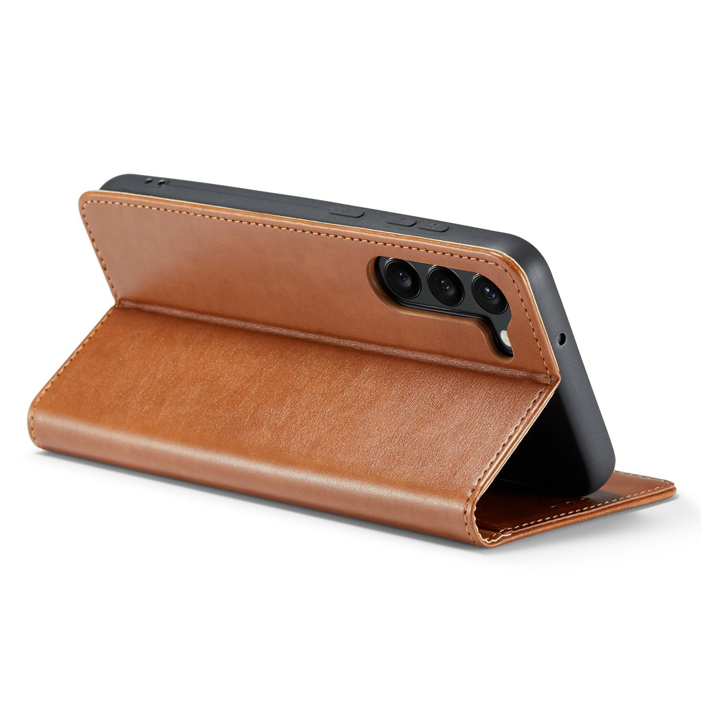 FIERRE SHANN For Samsung Galaxy S24 Case PU Leather Wallet Phone Guard Cover - Brown