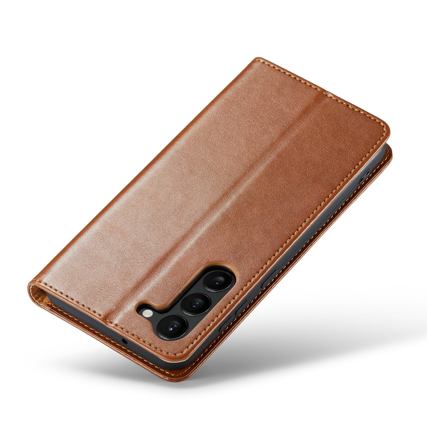 FIERRE SHANN For Samsung Galaxy S24 Case PU Leather Wallet Phone Guard Cover - Brown