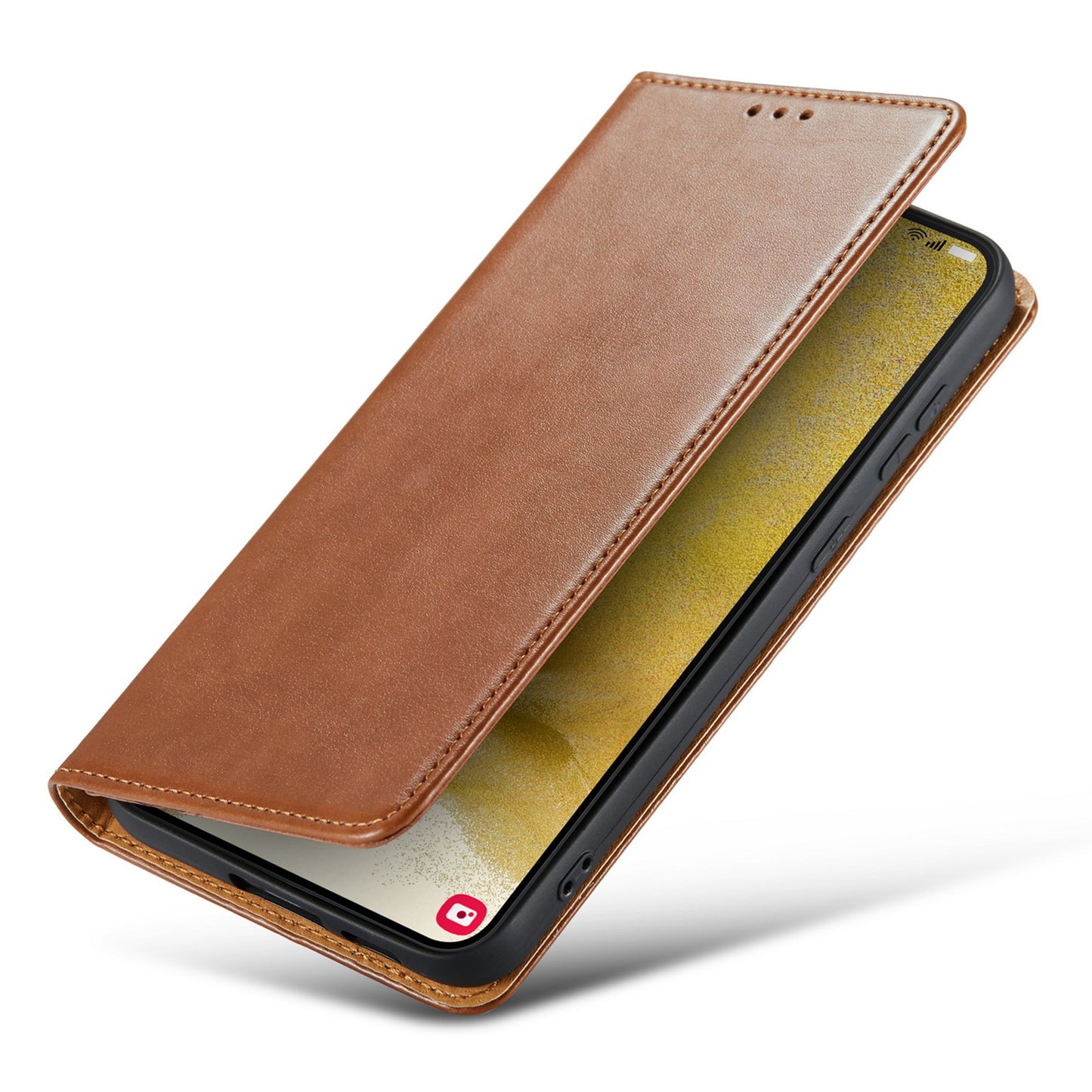 FIERRE SHANN For Samsung Galaxy S24 Case PU Leather Wallet Phone Guard Cover - Brown