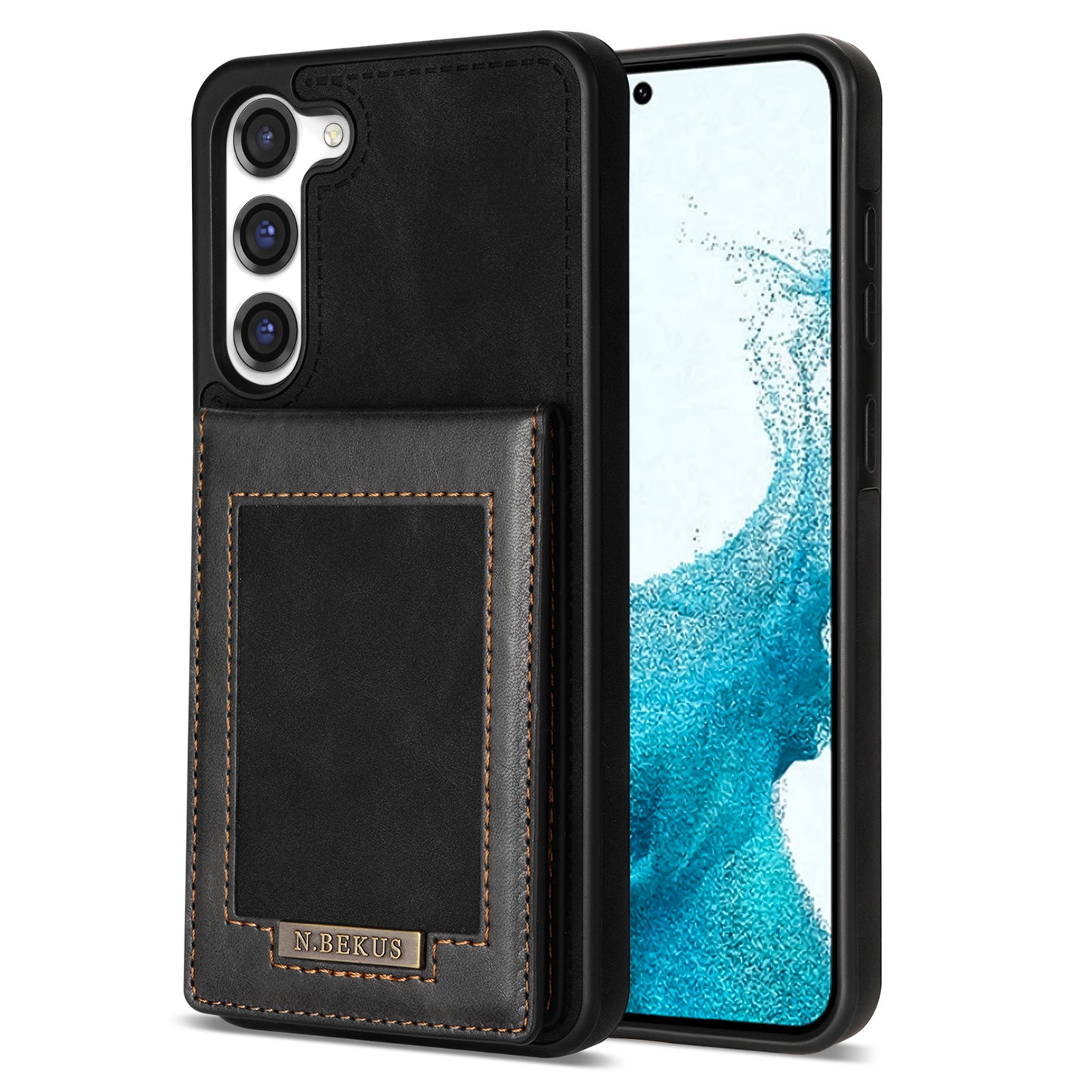 N.BEKUS For Samsung Galaxy S24+ RFID Blocking Design Cover Card Holder Kickstand Phone Case - Black
